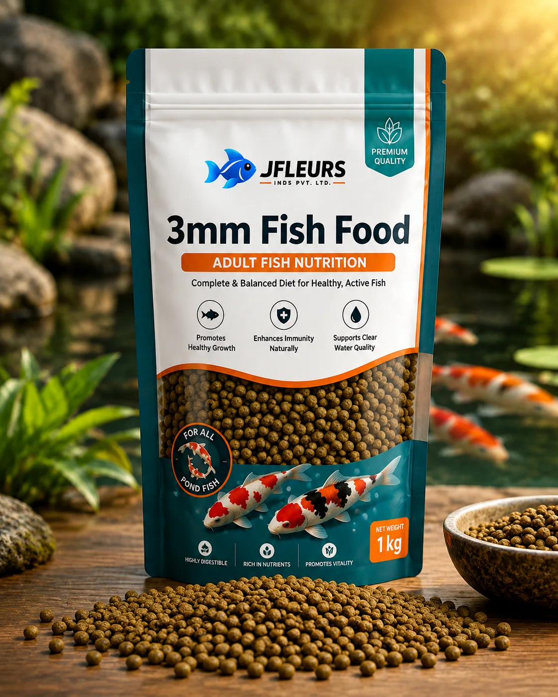 JFLEURS 3mm Floating Fish Food Pellets for Large Koi and Carps